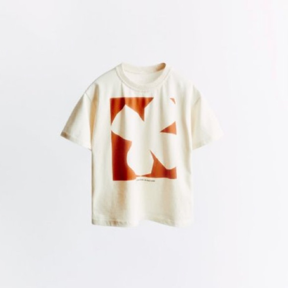 Kids Cream T-Shirt with Orange Print